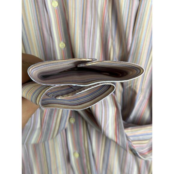 Balmain Paris Striped Luxery Button Up Dress Shirt Pink Multicolor Men 17 1/2 44 - Picture 7 of 11